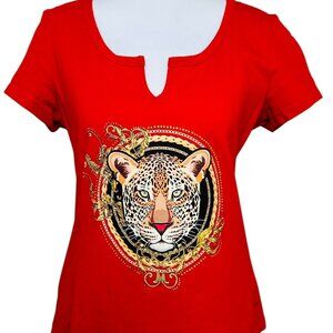 Guess Red Shirt with Tiger Design- Women's Medium